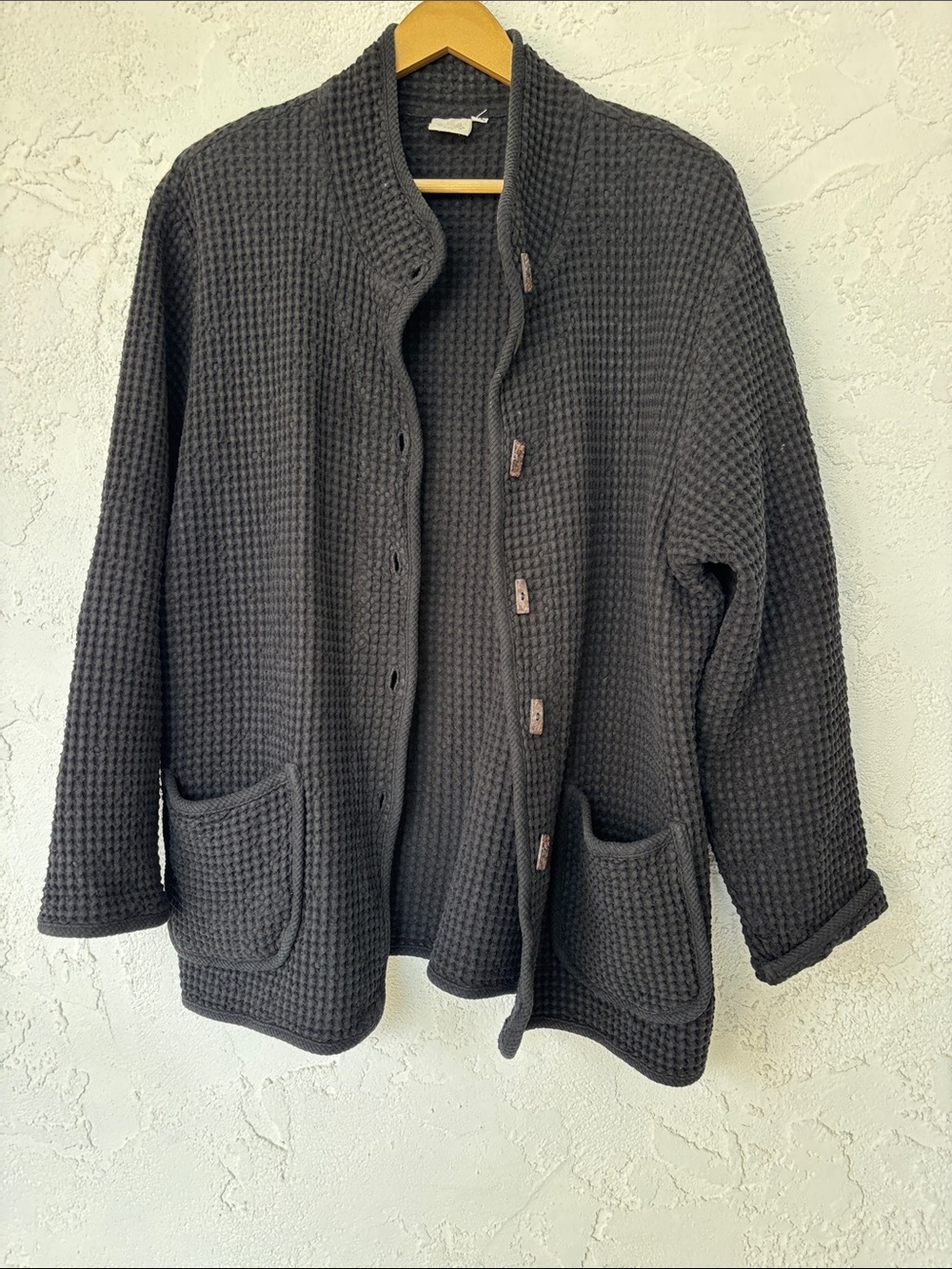 Waffle-Knit Button-Front Women's Jacket — Charcoal